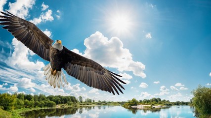 bird, eagle, flying, sky, fly, flight, wildlife, nature, animal, wings, vulture, raptor, osprey, blue, hawk, bird of prey, wing, birds, bald eagle, soaring, predator, beak, prey, feathers, feather