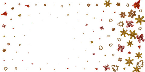 Fototapeta na wymiar New years eve celebration. Xmas pattern isolated on white background. Gold Christmas decorations.Holiday festive celebration concept.
