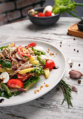 Delicious dishes on the table in the restaurant