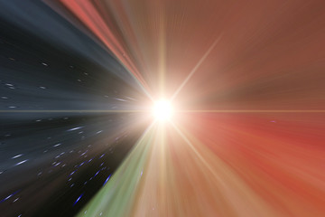 Light stripes. Sunburst in galaxy. Hyper jump. The elements of this image furnished by NASA.