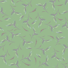 Green tea leaves. Watercolor seamless pattern. Pastel green colors. Botanical background.