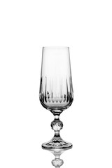 Ñlean empty crystal champagne glass isolated on white background