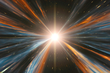 Fototapeta na wymiar Light stripes. Sunburst in galaxy. Hyper jump. The elements of this image furnished by NASA.