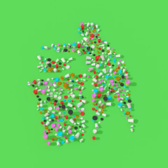 Empty metal cans and disposable papeper cups with plastic lids. Flat lay with hard shadows. 3d rendering.