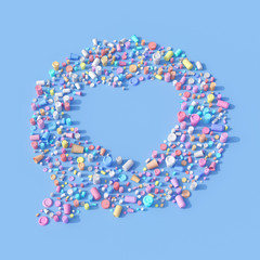 Empty metal cans and disposable papeper cups with plastic lids. Flat lay with hard shadows. 3d rendering.