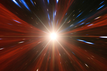 Light stripes. Sunburst in galaxy. Hyper jump. The elements of this image furnished by NASA.