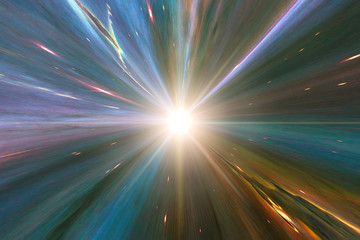 Light stripes. Sunburst in galaxy. Hyper jump. The elements of this image furnished by NASA.