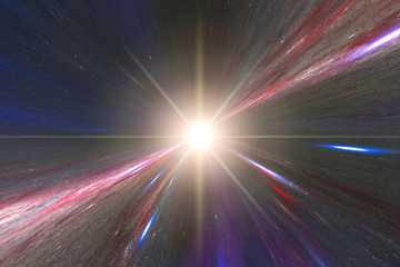 Light stripes. Sunburst in galaxy. Hyper jump. The elements of this image furnished by NASA.