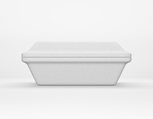 Eco packaging rectangular box bio foam mockup on white background. Thermo container eco friendly recycled material for lunch, food or things. 3D rendering