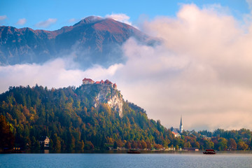 Bled castle above Lake Bled in Slovenia. - 301135417