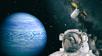 Astronaut give thumbs up against extrasolar planet. The elements of this image furnished by NASA.