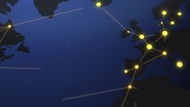 Vernetzte Weltkugel Animation mit Unsch&auml;rfe Bokeh Blau