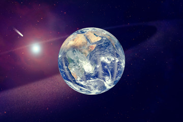 Earth and stars. Blue earth. Great for background.  The elements of this image furnished by NASA.
