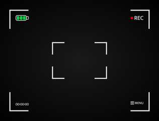 Camera display. Digital camera frame. Viewfinder screen. Photo frame. Black camera display interface. Recording video screen. Vector illustration