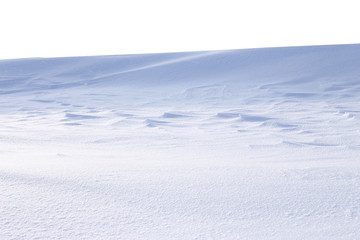 A large beautiful snowdrift isolated on white background.Winter snow  background. A big snow drift