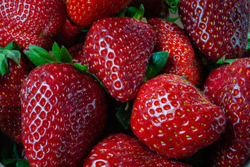 Fresh organic Strawberry fruit background. Top view closeup - Image