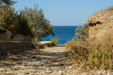 paradise coast path descending to the sea beach