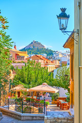 Street in Plaka district in the old town of Athens