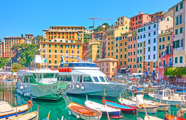 Boats and ships in the port of Camogli town