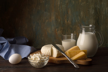 Dairy products on kitchen table
