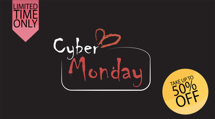 Advertising sale in honor of Cyber Monday.Colorful vector banner as promotion of special offer of discounts to the event. Attractive online trading poster.