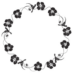 Fototapeta premium Floral round frame with nasturtium and space for text. Vector illustration on white. Invitation, greeting card or an element for your design. Silhouette.