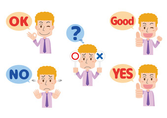 金髪　男性　スーツ　ワイシャツ　会社員　OK　NG　フキダシ