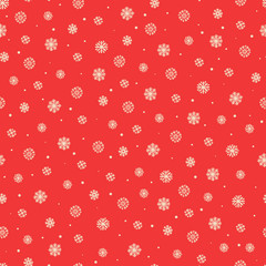 Seamless Christmas pattern with snowflakes on red background.