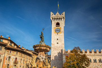 The fountain of Neptune on Piazza Duomo in Trento, South Tyrol. Italy