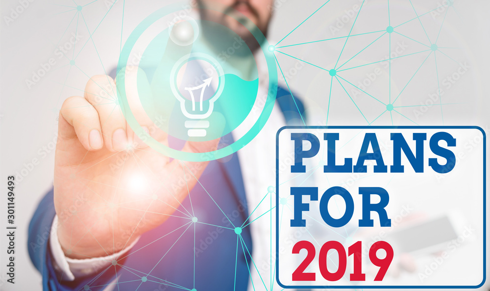 Poster writing note showing plans for 2019. business concept for an intention or decision about what one is