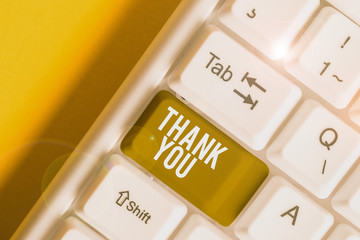 Handwriting text writing Thank You. Conceptual photo a polite expression used when acknowledging a...