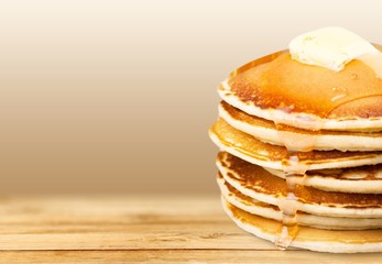 Stack of delicious pancakes, homemade breakfast