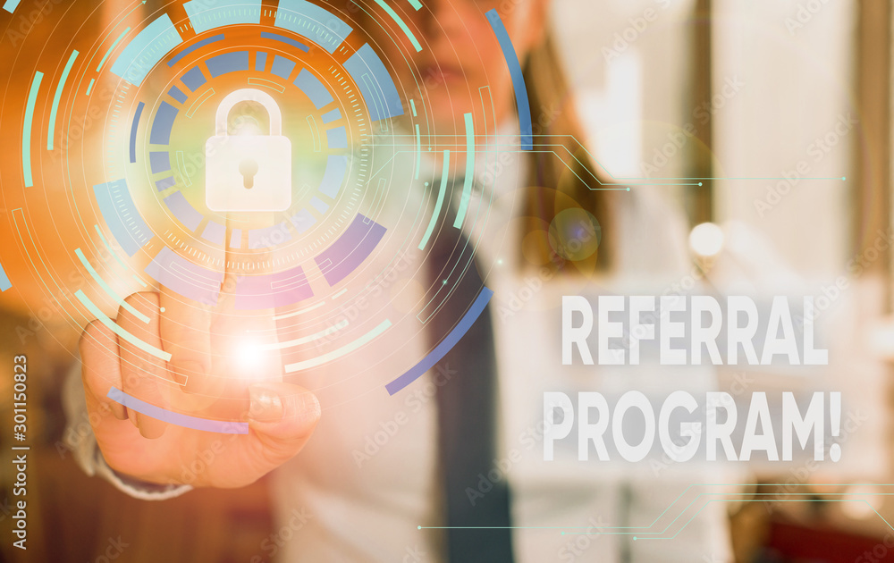 Poster conceptual hand writing showing referral program. concept meaning employees are rewarded for introdu