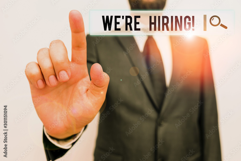 Poster text sign showing we re hiring. business photo showcasing process of reviewing applications and find