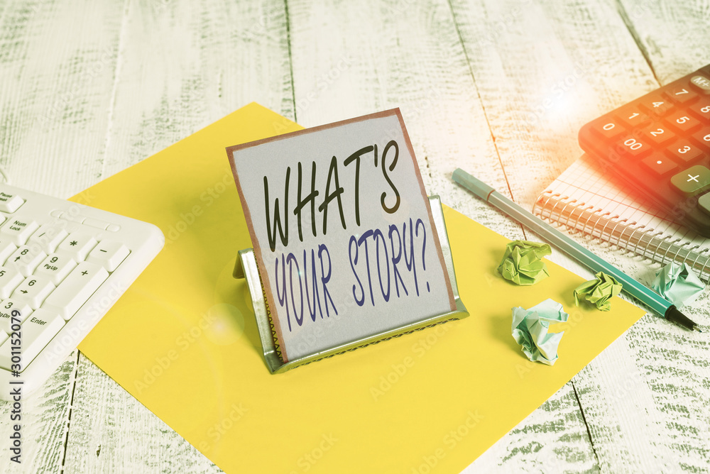 Fototapete word writing text what s is your storyquestion. business photo showcasing analysisner of asking demo