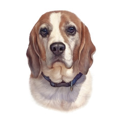 Two color Beagle. Cute Hunting dog isolated on white background. Hand painted illustration of pet. Animal collection: Dogs. Design template. Good for print T-shirt, pillow, pet shop. Art background