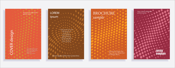 Minimalistic cover design templates. Set of layouts for covers of books, albums, notebooks, reports, magazines. Line halftone gradient effect, flat modern abstract design. Geometric mock-up texture