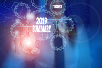 Handwriting text writing 2019 Summary. Conceptual photo brief comprehensive especially covering the main points of 2019 Picture photo system network scheme modern technology smart device