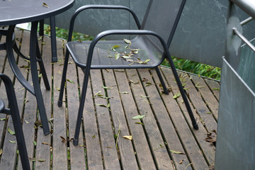 Benches and chairs at tables invite you to relax and unwind