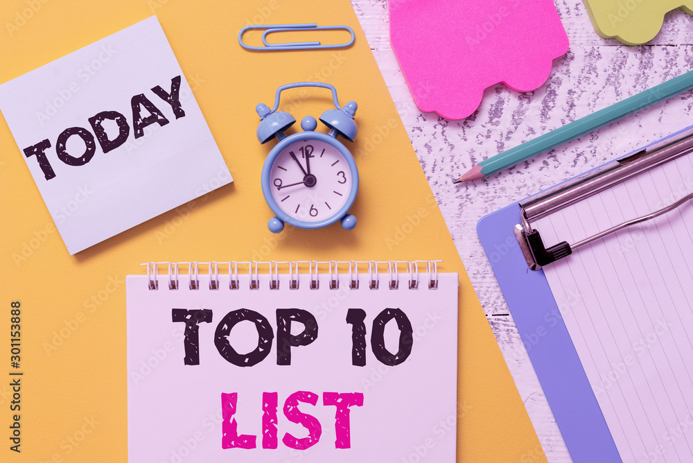 Fototapete word writing text top 10 list. business photo showcasing the ten most important or successful items 