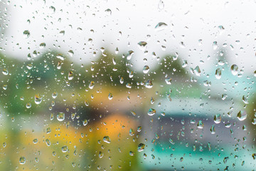 raindrops on the window glass close-up