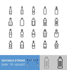 Water bottle and container line icon set, vector illustration