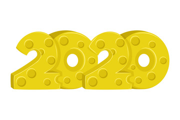 New Year 2020 made of cheese on a white background.