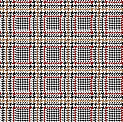 Black, red and brown glen check pattern. Stylish colorful hounds tooth plaid design.