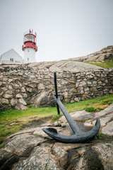 Norway, lighthouse. South lighthouse in Norway. Foggy travel season