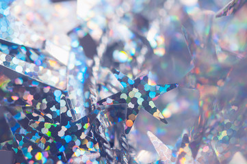 Matte silver Christmas – New Year decoration abstract background with ornamental stars, shiny...