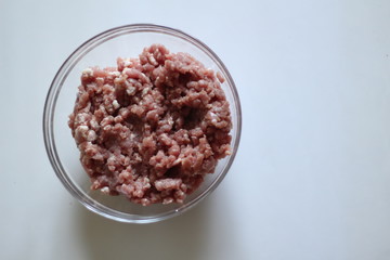 glass plate with minced meat