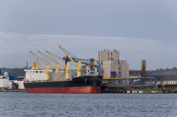Fototapeta premium MERCHANT VESSEL - Transhipment of the ship at the general cargo terminal