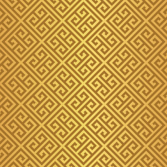 Gold Greek Key / Meander geometric ornamental pattern. Luxury decorative seamless design.