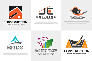 a collection of building construction logos, housing icons, real estate, architect, for elements such as banners, posters, leaflets, websites.